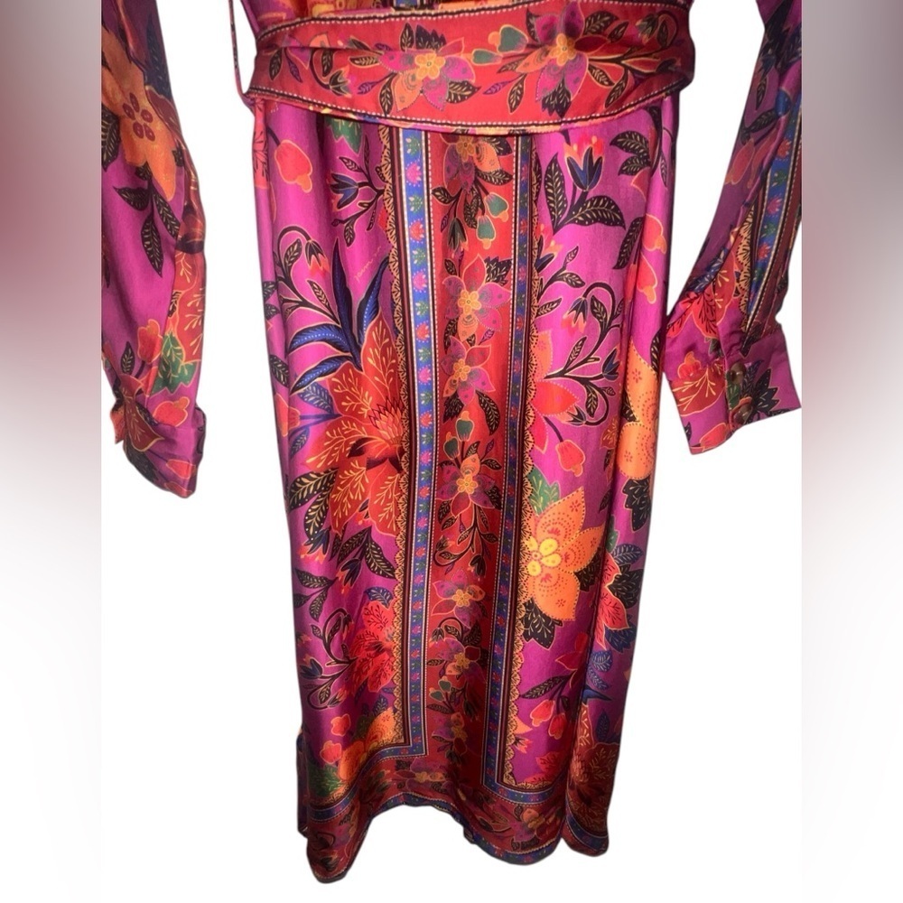 {FARM Rio Floral Pink Tropical Print Midi Shirt Dress Tapestry Size Small} - Picture 8 of 13